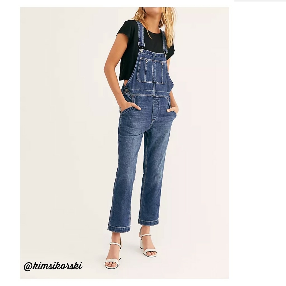 Free People Boyfriend Painter Denim Overalls 25 UO